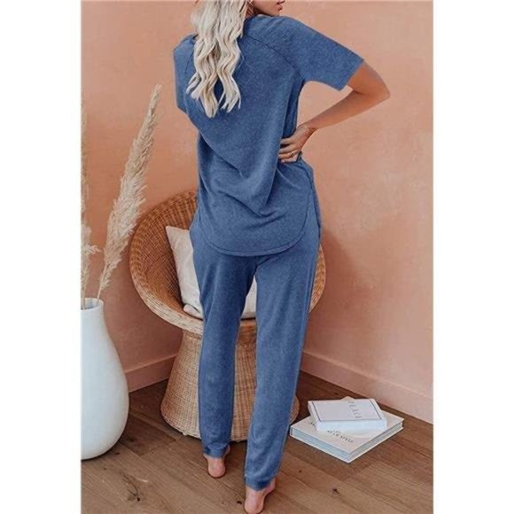 Button Up Long Sleeve Top and Pants Loungewear Set - Picture 3 of 5